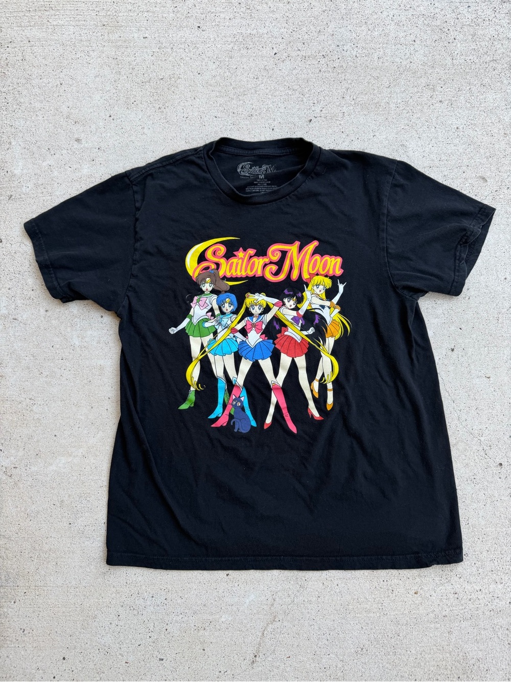 Sailor Moon Anime Graphic Tee Black Short Sleeve Scout Group Shirt Size M